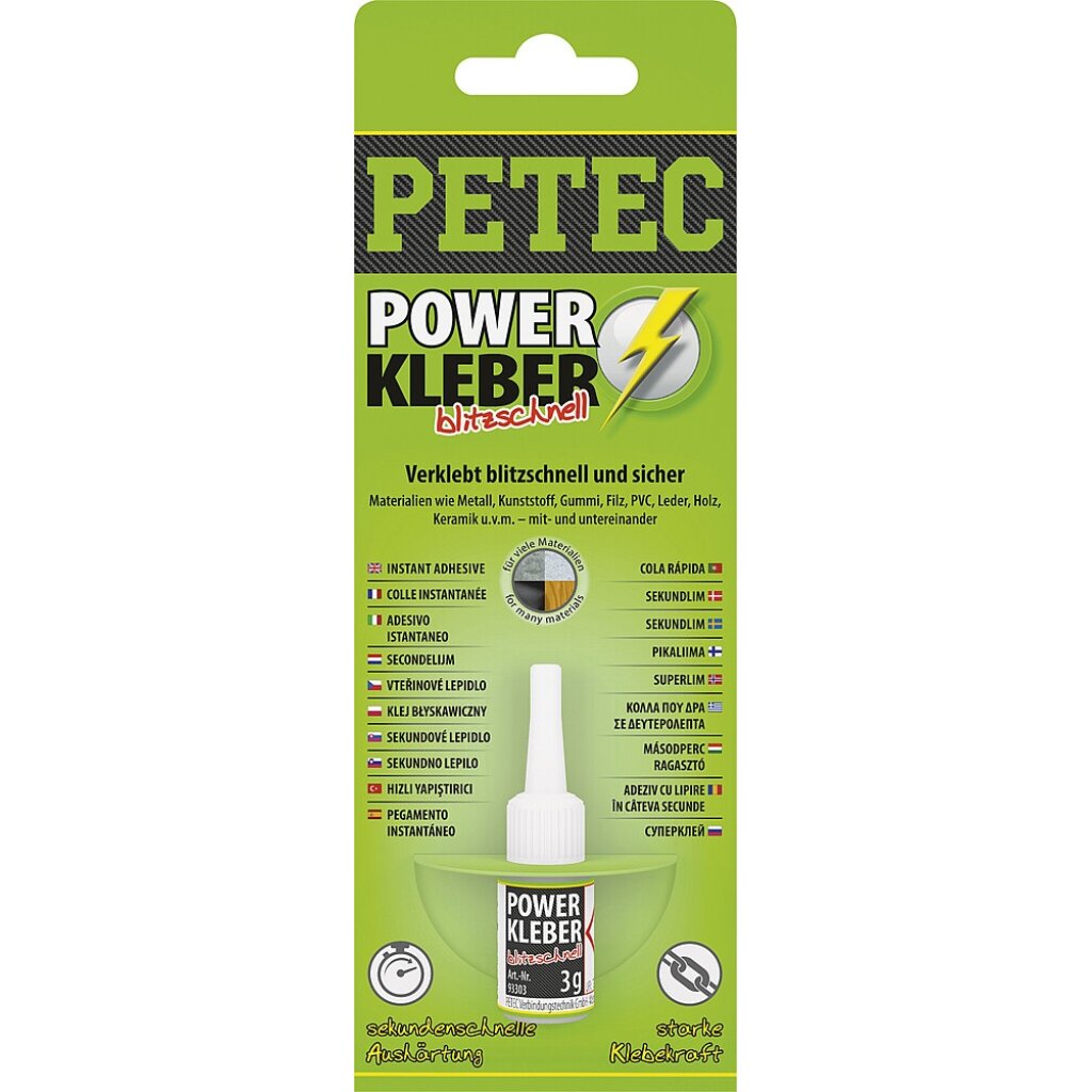 PETEC Sekundenkleber Petec Power Kleber blitzschnell Inhalt 3 g